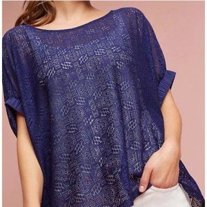 Anthropologie Akemi + Kin Mesh Navy Blue Crochet Top Elastic Sleeve XS/S $68 New